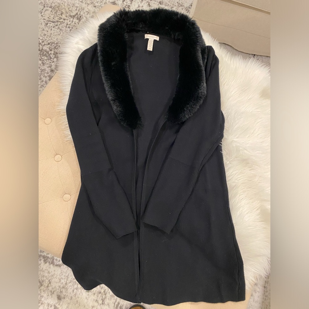 Charter Club Open Front Longer Length Cardigan Sweater with Faux Fur Collar